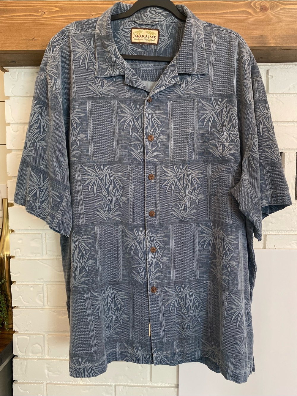 Vintage 100% Silk Jamaica Jaxx Hawaiian Camp Shirt Blue Palm Print Men’s XXL